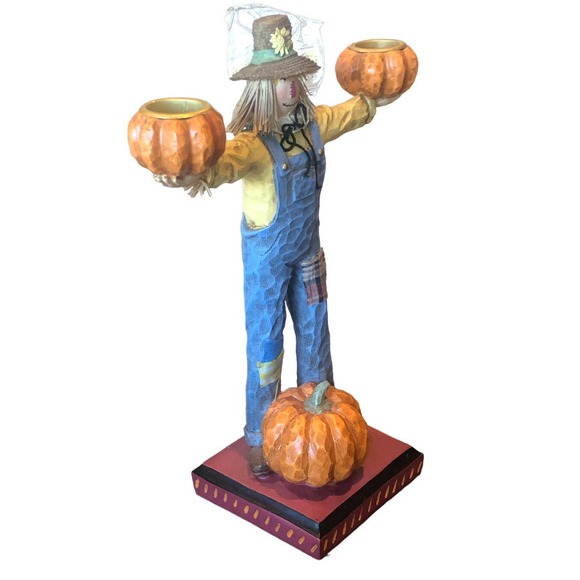 Halloween Fall‎ Thanksgiving Creepy Hollow Midwest wood Scarecrow Candle Holders - Picture 3 of 13